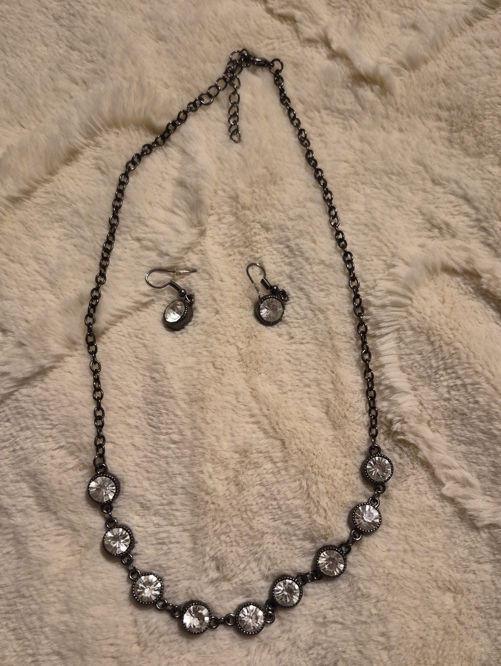 Crystal Accent Black Chain Necklace and Earrings Set